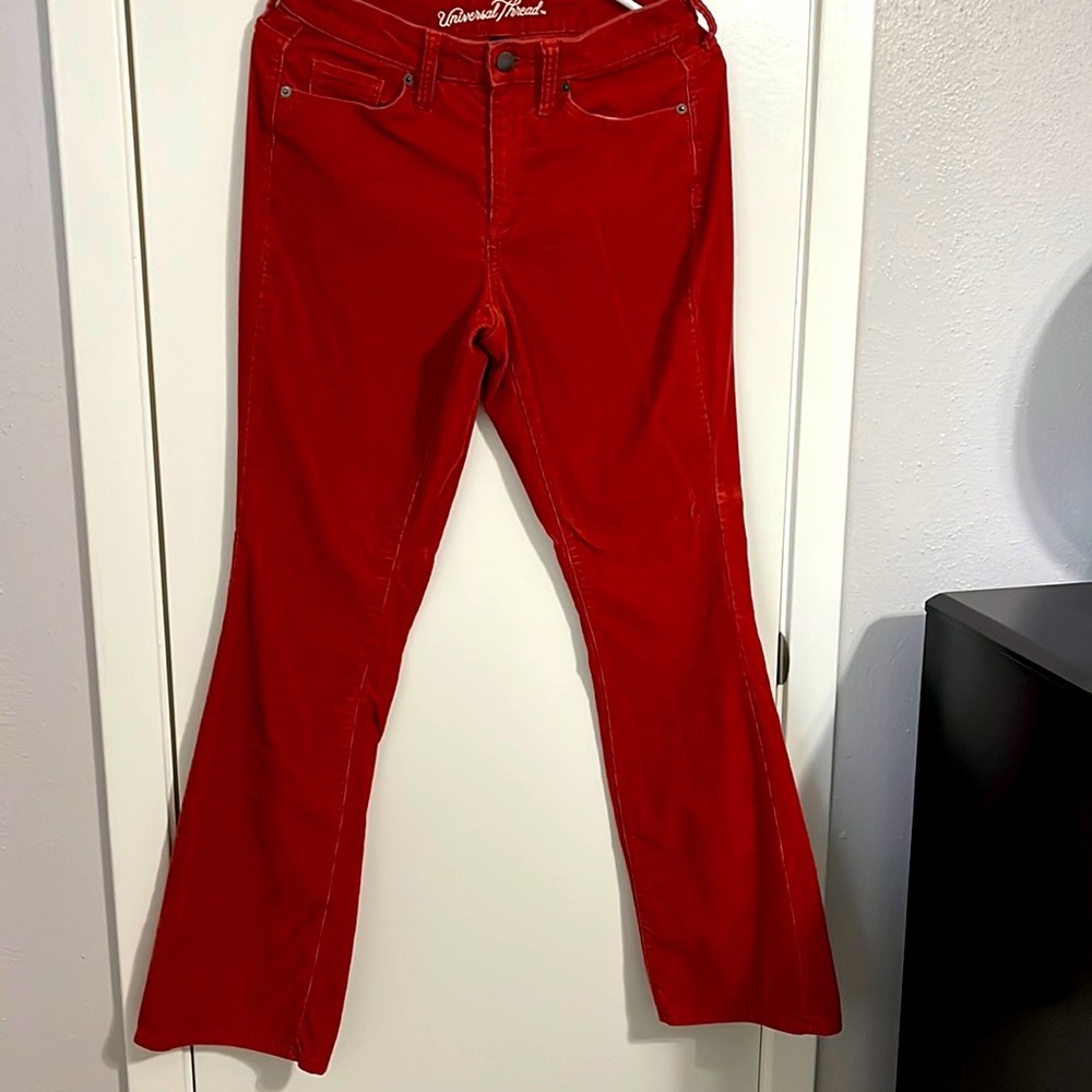 Red corduroy jeans